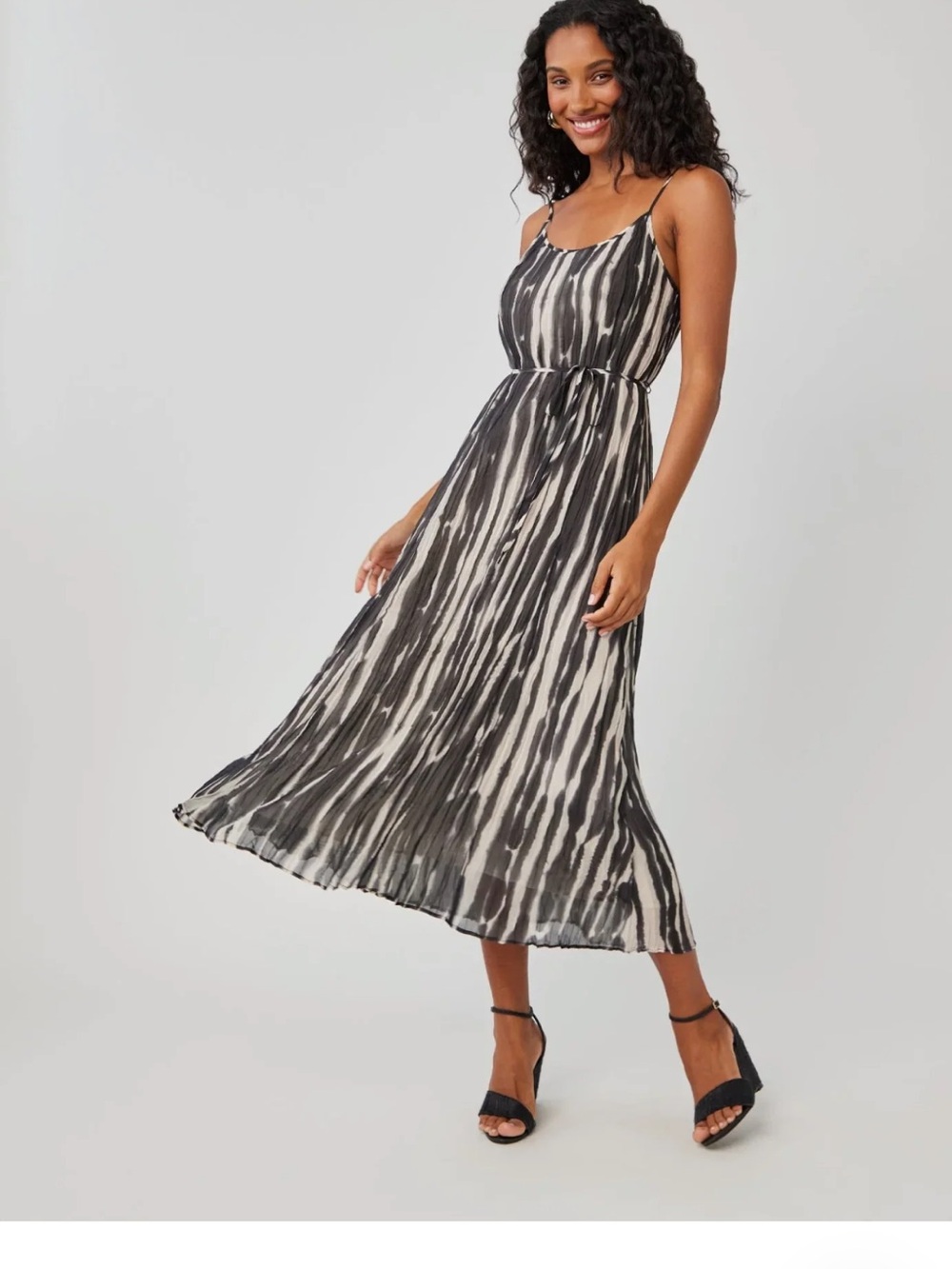 NWT Bella Dahl Black & White Striped Pleated Midi Dress